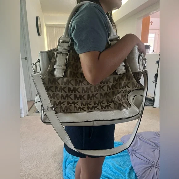 Mk Two Way Canvas and Leather Handbag/Crossbody - Picture 2 of 16